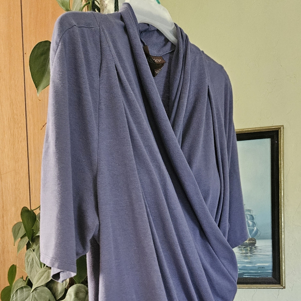 Chadwicks Blue and Cream Wrap Bodysuit - Picture 3 of 16